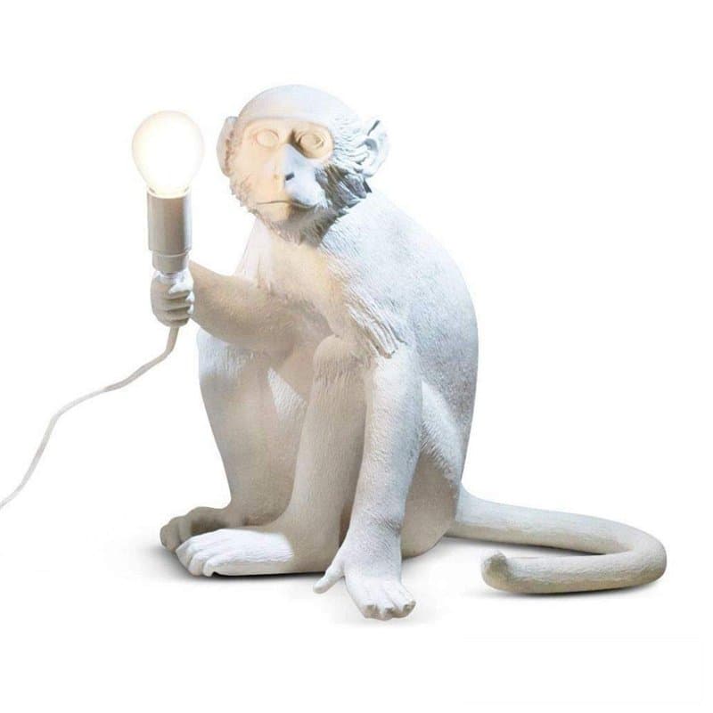 Seletti 14882" Monkey Lampe singe assis en résine, hauteur 32 cm, blanc 34 x 30 cm 40,4 x 37 x 33,6 cm
