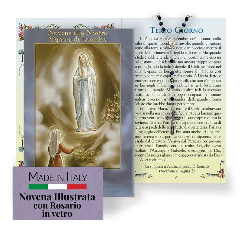 F.LLI BONELLA - Neuvaine à Notre-Dame de Lourdes avec brochure illustrée et chapelet en verre inclus - Ornement religieux