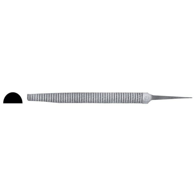 Râpe demi-tige en acier, design ergonomique, utilisation dans les travaux d'ébauche et de finition du bois et du métal.