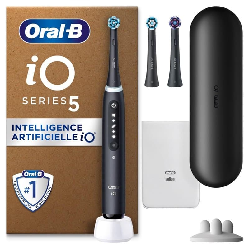 Oral-B iO 5 Brosse À Dents Électrique, Un Capteur De Pression Pour Protéger Les Gencives Et Les Dents Sensibles, Avec 3 Brossett