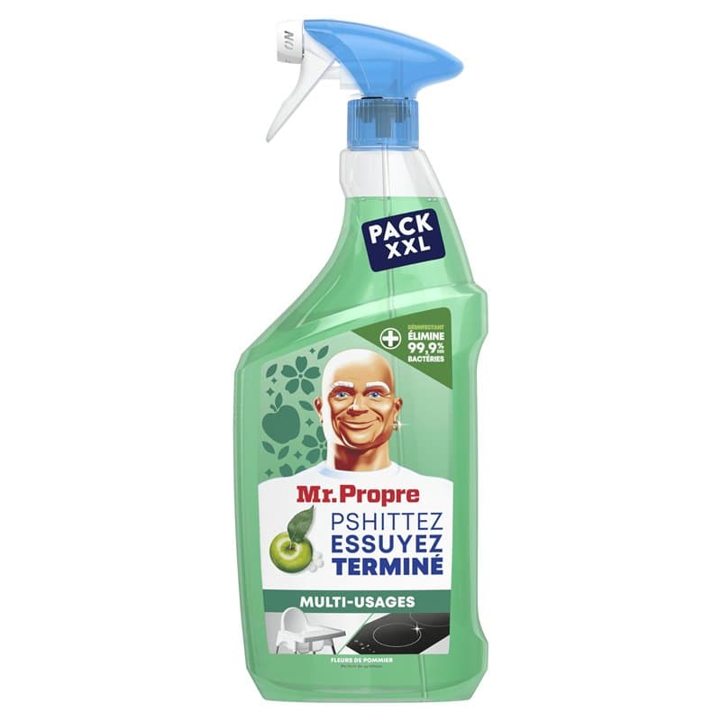 Mr. Propre Pschittez Eessuyez Terminé Spray Désinfectant Nettoyant Multi-Usages Fleurs De Pommier, 10 x 800ML. Élimine 99,9% Des