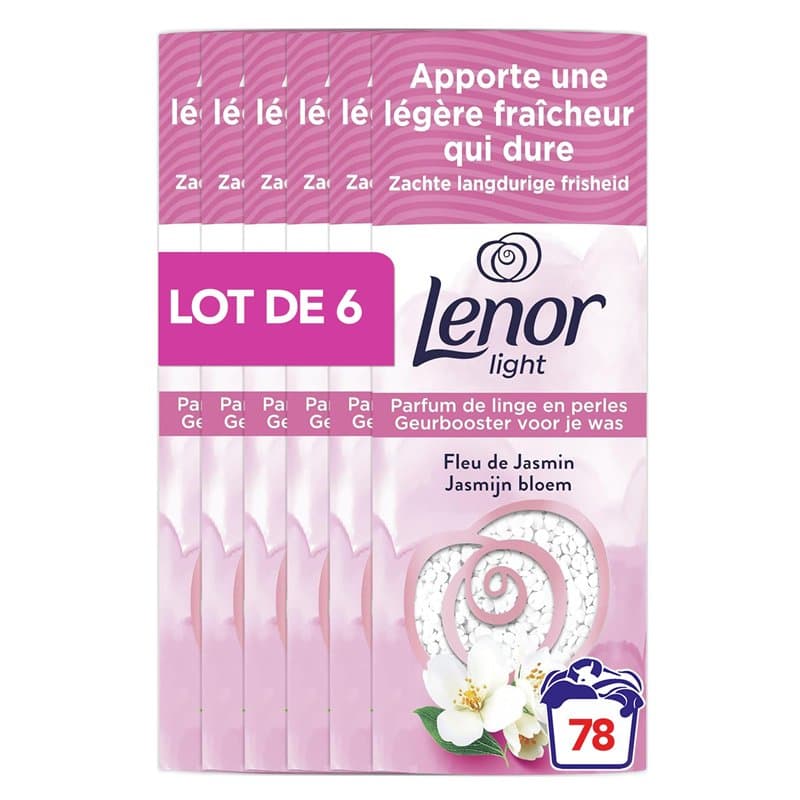 Parfum de linge Lenor Light, 78 lavages (6 x 155g), Fleur de Jasmin, une fraîcheur légère qui dure