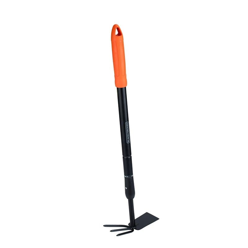 BLACK+DECKER Râteau avec Houe - Jardinage Outillage - Réglable en Longueur 66-101 CM - Cultiver et Désherber - Noir/Orange