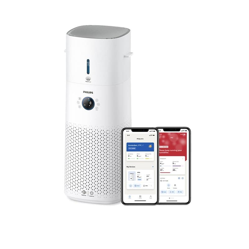 Philips Purificateur d'air et humidificateur 2 en 1 Séries 3000, 131 m2, Filtres NanoProtect HEPA et à charbon actif éliminant 9