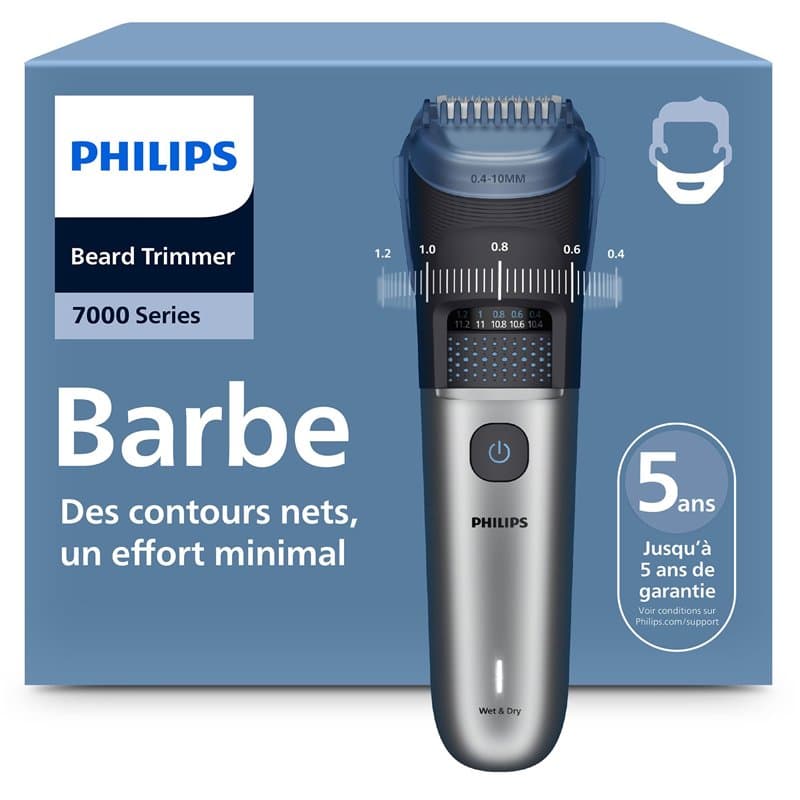 Philips Tondeuse à barbe série 7000 - Lames en métal auto-affûtées, 40 hauteurs de coupe réglables, Technologie BeardSense, Coll