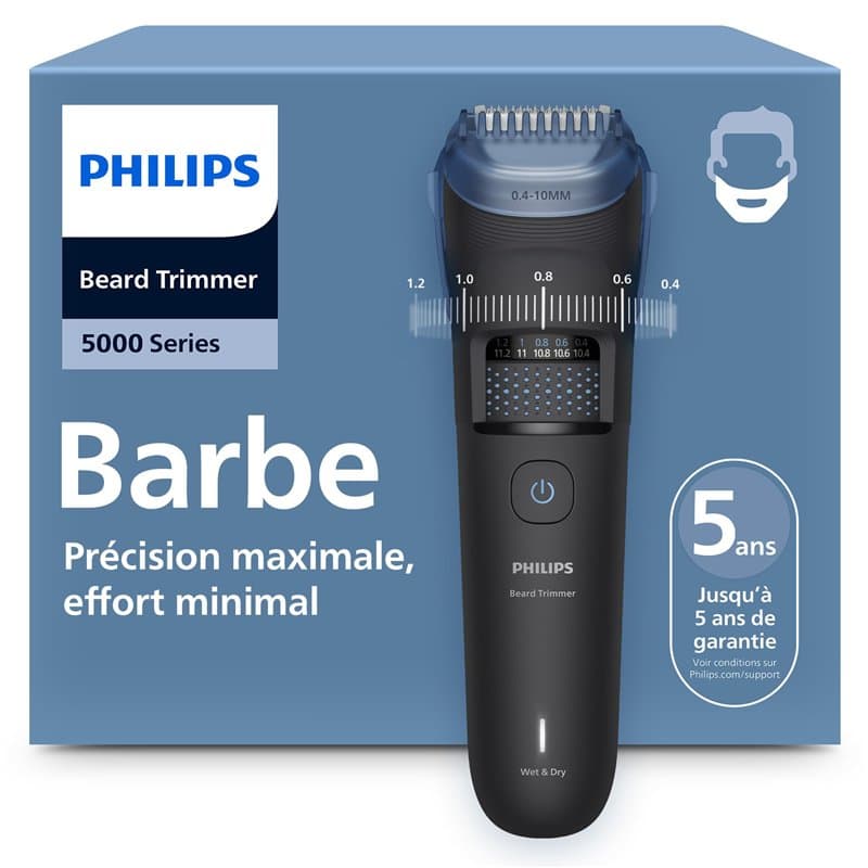 Philips Tondeuse à barbe série 5000 - Lames en métal auto-affûtées, 40 hauteurs de coupe réglables, Technologie BeardSense, Syst
