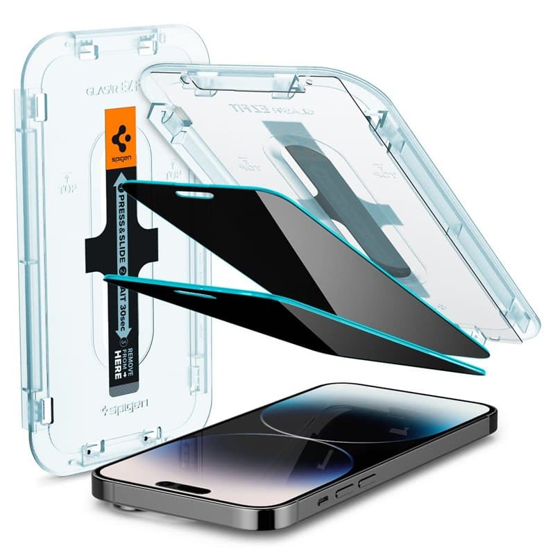 Spigen Glas.tR EZ Fit Verre Trempé pour iPhone 14 Pro, 2 Pièces, Anti-Espion, Dureté 9H, Résistant aux Rayures, Protection écran
