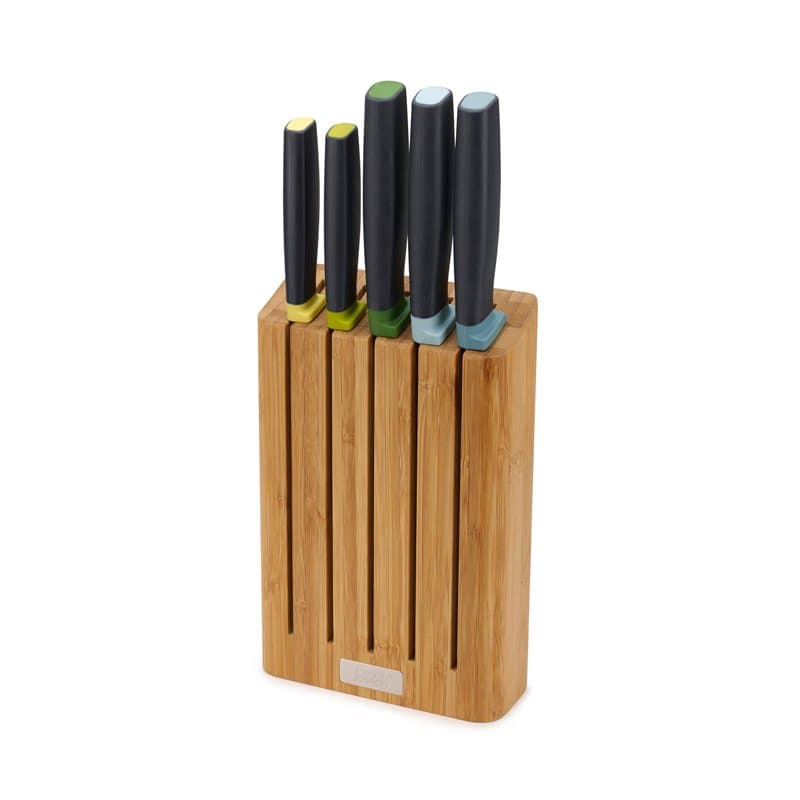 Joseph Joseph Elevate Lot de 5 Couteaux de Cuisine en acier inoxydable japonais, Bloc Couteaux en Bambou, Multicolore