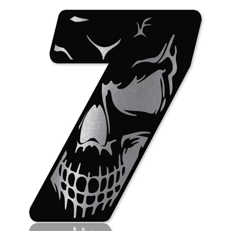 Skino Numéro de départ Eu pour voiture et moto - Autocollant en vinyle - Motif tête de mort - Noir et argenté - Autocollant pour