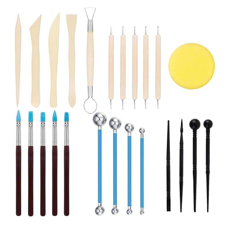 YANGWEN 24 Pièces Set d'Outils de Poterie – Kit Complet de Sculpture sur Argile pour Céramique, Modelage et Gaufrage – Outils Pr