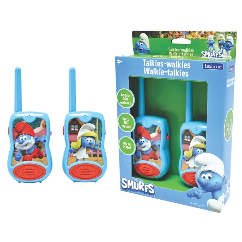 Lexibook, Los Pitufos, Walkie-Talkies 200m, Juego de comunicación para niños, Clip para cinturón para Transporte, Funciona con P