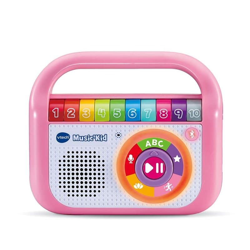 VTech - Music'Kid Rose, Baladeur Musical Enfant, Enceinte Bluetooth Lumineuse avec Comptines, Chansons Éducatives et Relaxantes,