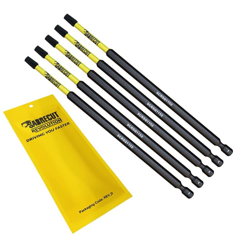 5 x SabreCut SCRSQ1152_5 Jeu d'embouts de tournevis à percussion magnétique carrés 152 mm SQ1 à une extrémité robuste compatible