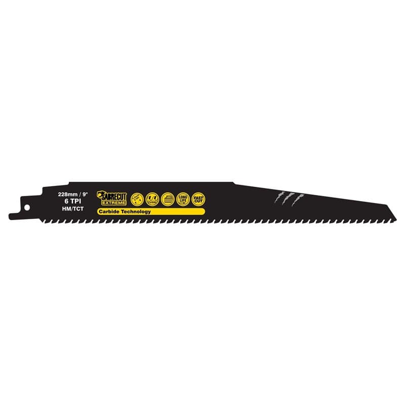 SabreCut SCRS1140HM Lame de scie sabre en carbure de tungstène 228 mm 6 TPI S1140HM pour béton, brique, plastique et métal, coup