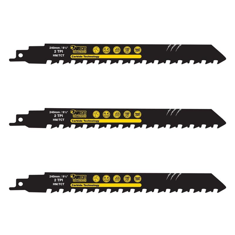 3 x SabreCut SCRS1543HM_3 scies sabres en carbure de tungstène 2 TPI S1543HM pour petites briques en fibre de ciment Poroton pou