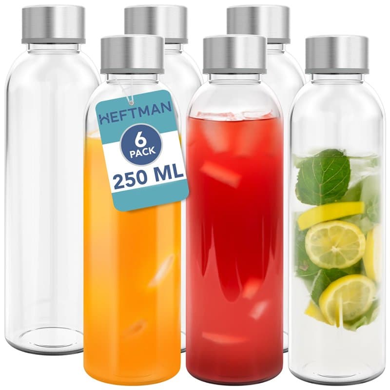 HEFTMAN Lot de 6 bouteilles en verre vides avec couvercles, hermétiques, étanches et étanches en acier inoxydable – Bouteilles d