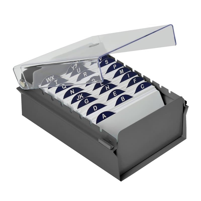 Acrimet Boîte à Fiches Organisateur 3'' x 5’', Base en Métal Robuste (Index AZ et un Séparateur Plastique Inclus) (Base Grise av