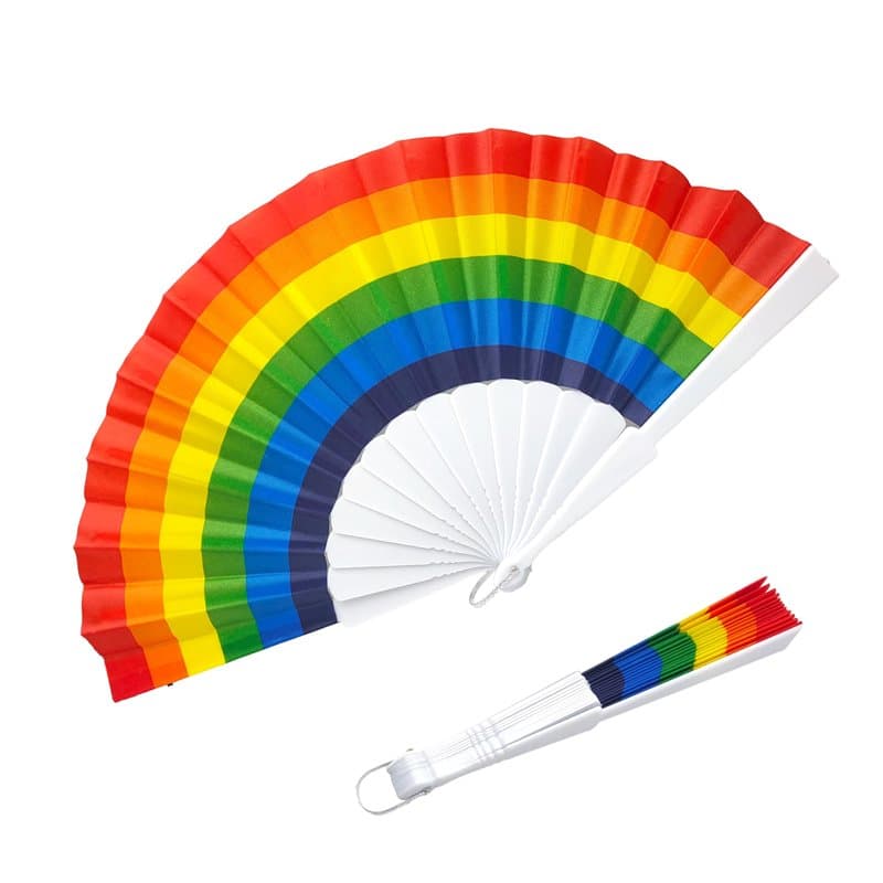 Éventail pliable LGBTQ+ avec drapeau arc-en-ciel - 44 x 23 cm - Accessoire pour événements, fêtes, défilés et danses - Attelles