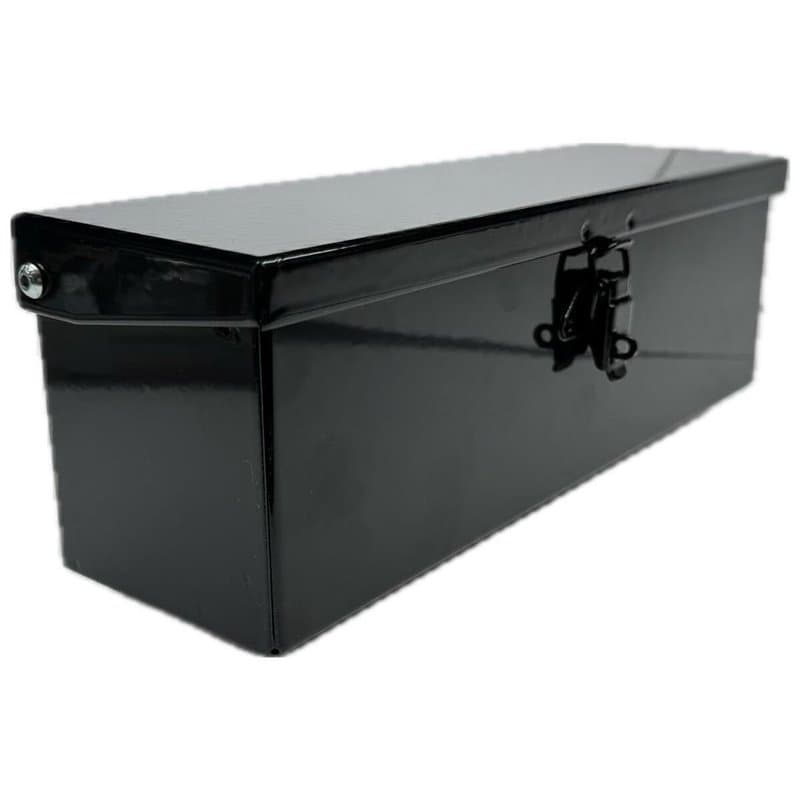 Boîte à outils 300x90 H 95 mm noir brillant avec porte-cadenas en tôle pliée, soudée et robuste pour tracteurs
