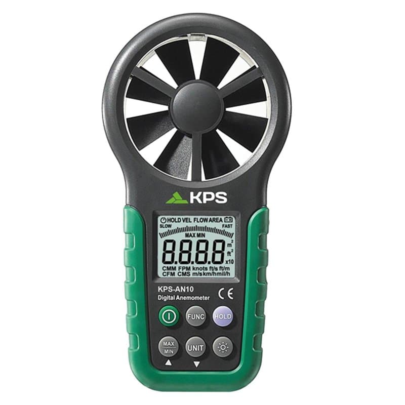 KPS AN10 Anémomètre numérique professionnel mesure de la vitesse et du débit volumétrique de l'air dans différentes unités.