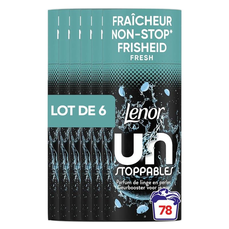 Lenor Unstoppables Aérien, 78 lavages (6 x 155g), Parfum de Linge en Perles Pour un Vent de Fraîcheur Lavage Après Lavage,