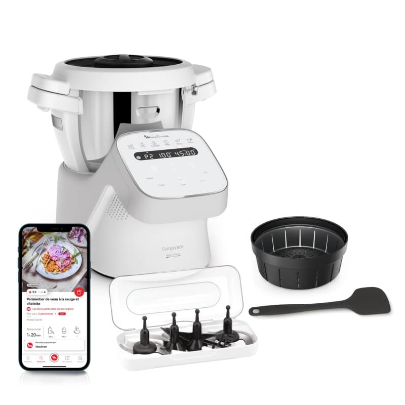 Moulinex, Companion, Robot cuiseur, 14 fonctions, Capacité XL 10 personnes, Gris, Fabriqué en France, HF8408F1