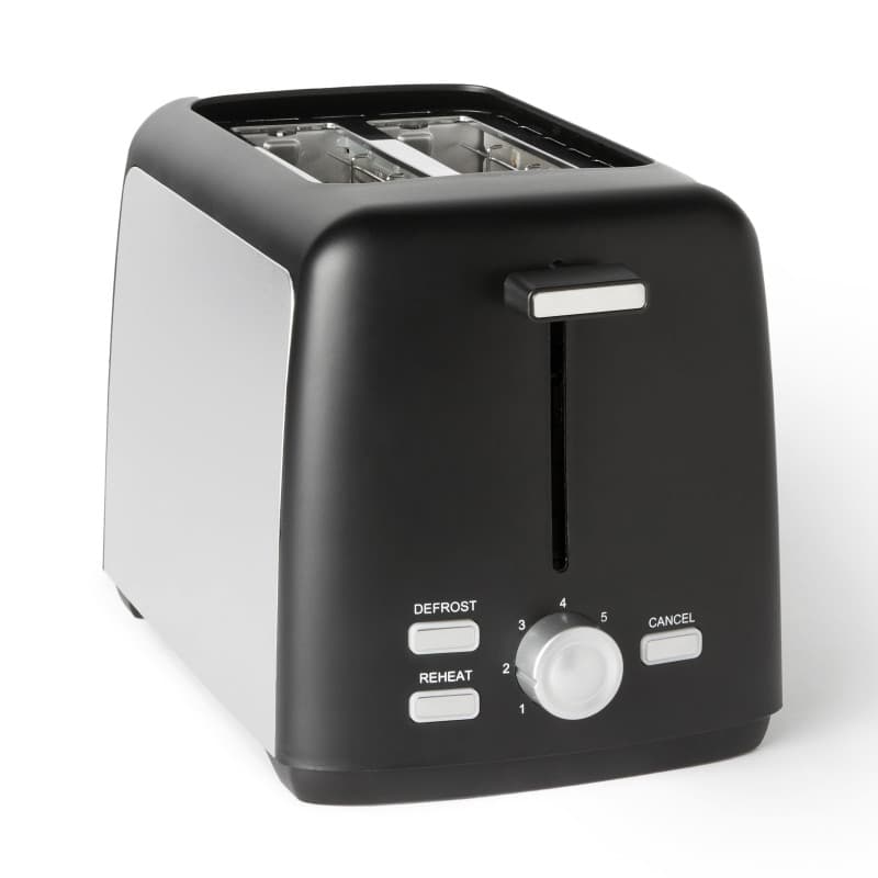 Amazon Basics Grille-Pain 2 Tranches avec 7 Niveaux de Dorage et Tiroir Ramasse-miettes Amovible, Fentes Extra Larges, 800W, Noi