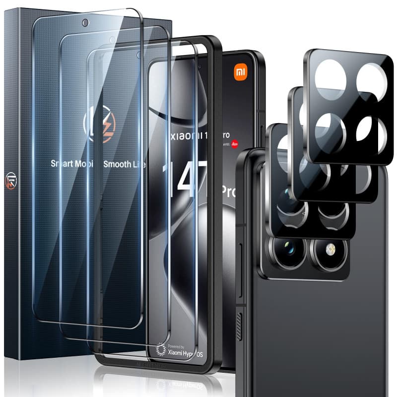 LK 3+3 Verre Trempé for Xiaomi 14T Pro, Contenir 3pcs Protection écran et 3pcs Caméra Arrière Protecteur,avec Cadre d'Installati