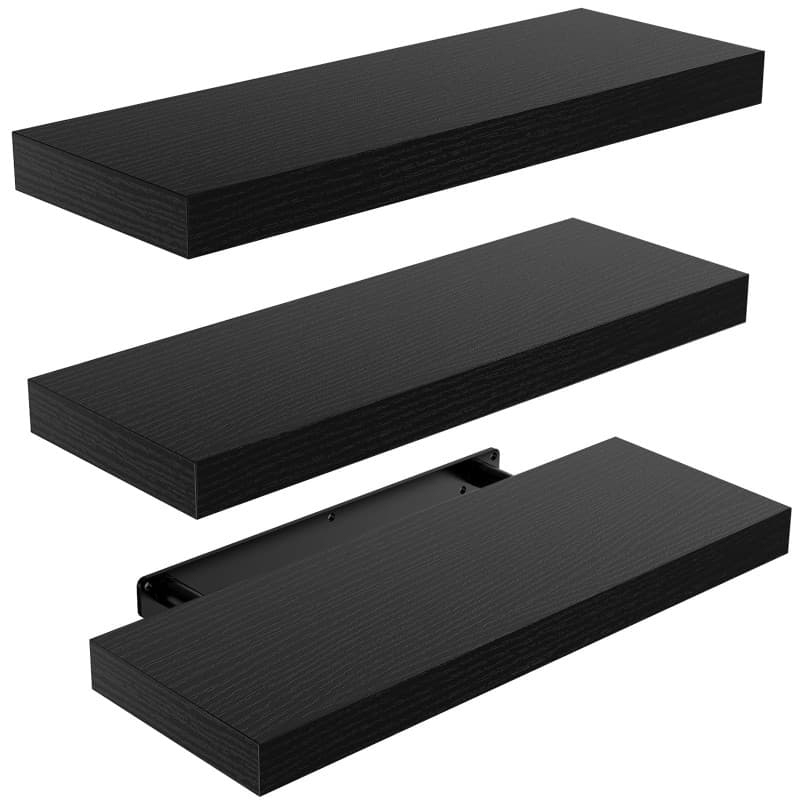 STOREMIC Etagère Murale Noire, Étagere Murale Bois 3 Niveaux Très Belles Etagere avec Longueur 40cm pour Salle de Chambre, Burea