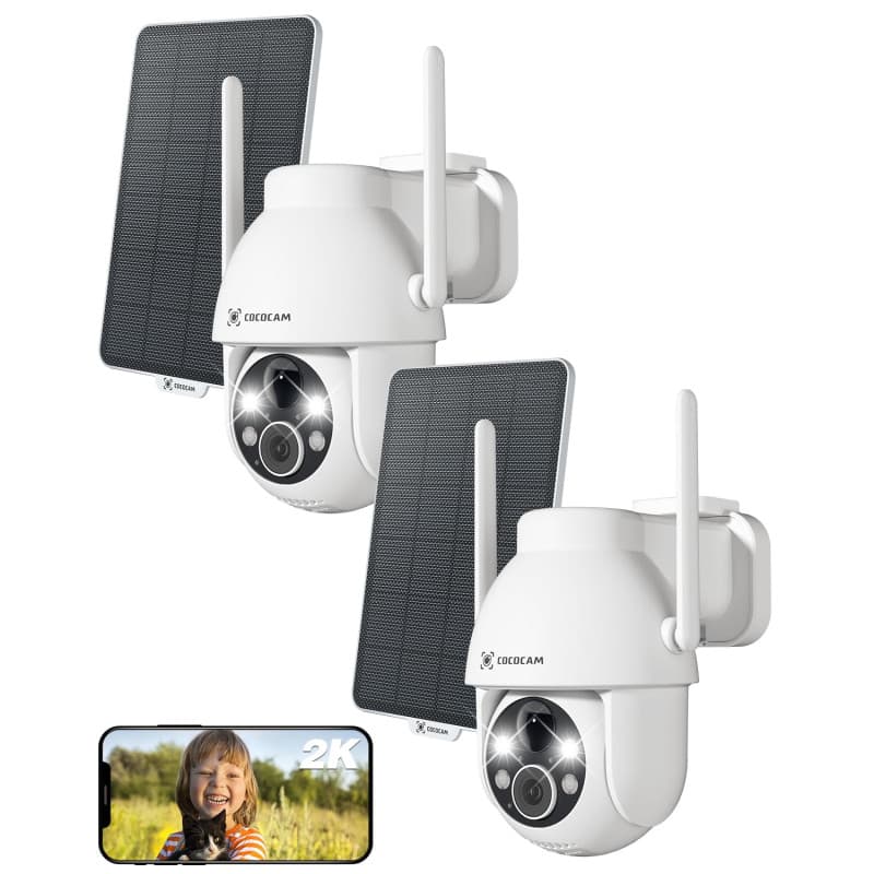 COCOCAM 2PCS 2K Camera Surveillance WiFi Exterieure sans Fil sur AI Détection Humaine, Vision Nocturne Couleur, Audio Bidirectio