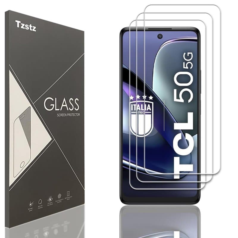 Tzstz Lot de 3 films de protection d'écran en verre trempé pour TCL 50 5G 6,56", dureté 9H, anti-rayures, film HD