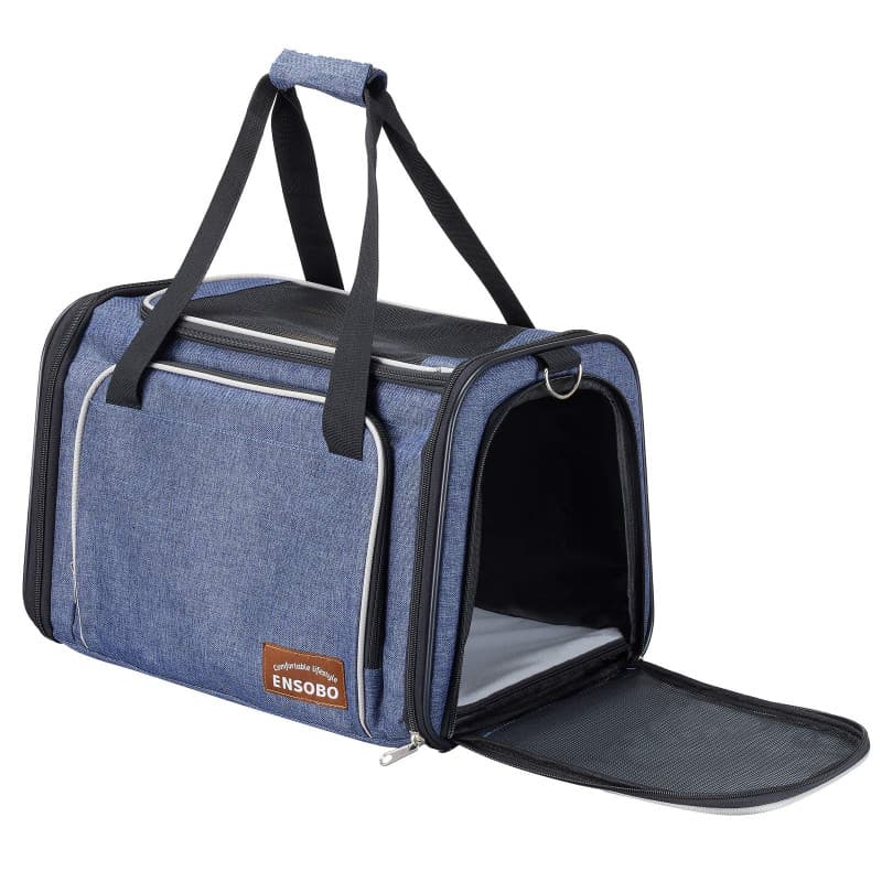 Sac Transport Chat Chien, ENSOBO Matériau Denim Résistant aux Rayures Sac de Transport pour Animal de Compagnie avec Matelas Sou
