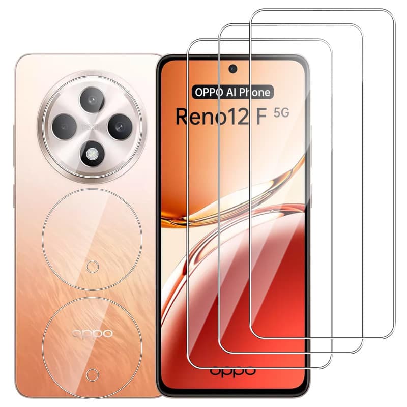 Dlxiks 3 Pièces Verre Trempé Pour OPPO Reno 12F / Reno 12 FS 5G avec 3 Pièces Caméra Arrière Protecteur,HD Transparent, Dureté 9