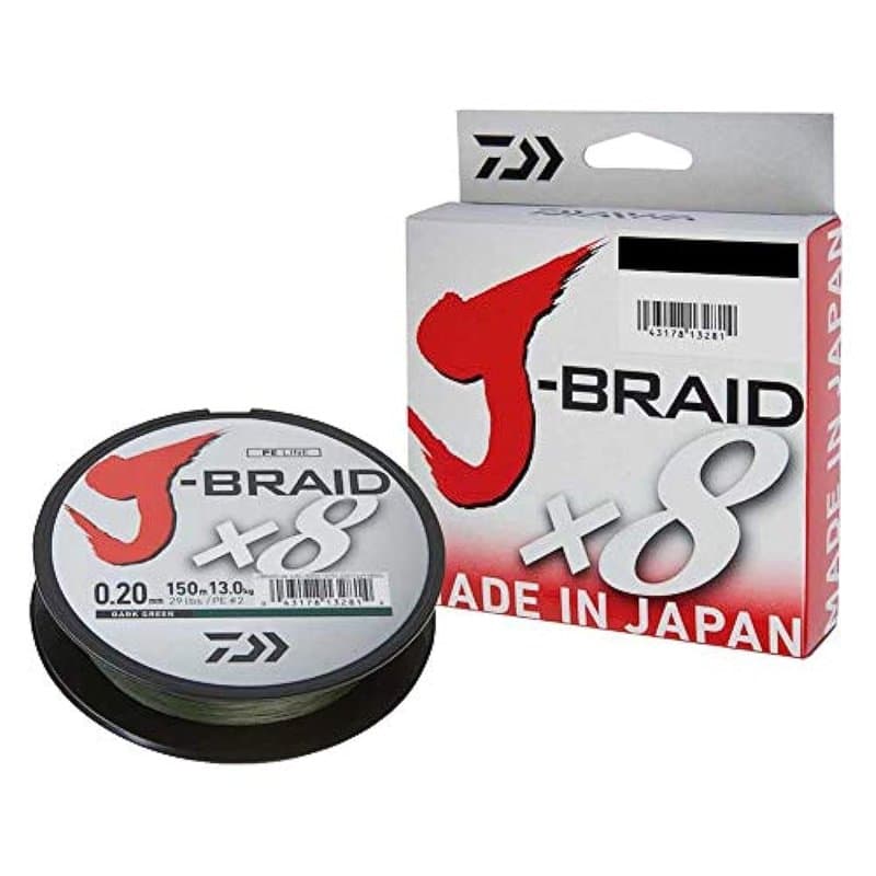 Daiwa J-Braid 8 Braid 0.35mm, 36.0kg / 79.0lbs, 300m vert foncé, ligne de pêche tressée ronde