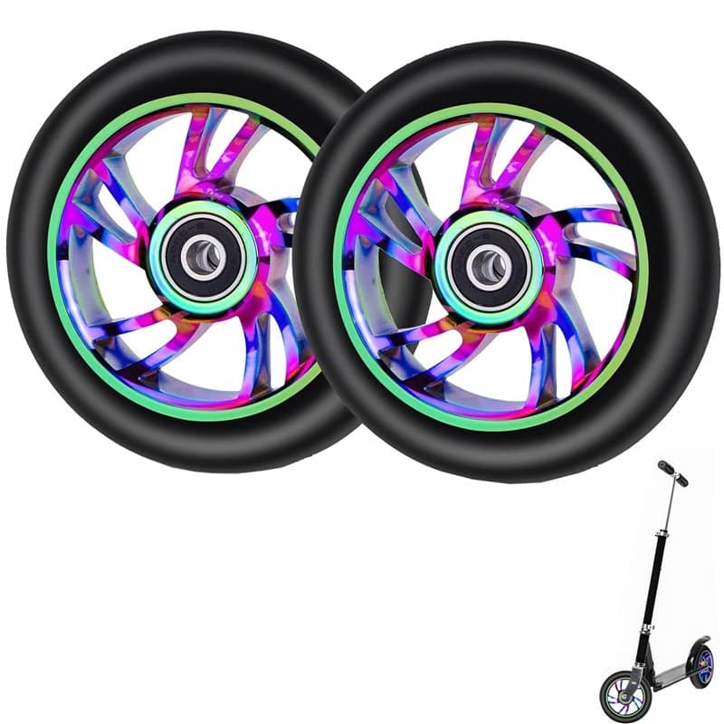 CLKE 2Pcs Roue de Trottinette Freestyle Pro Stunt 100mm, Roue Trotinette Freestyle Coloré en Alliage d'Aluminium,avec Compartime