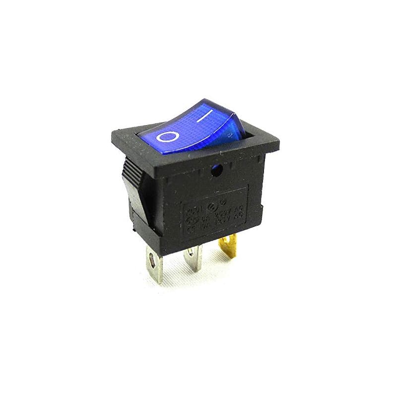 Lot de 2 interrupteurs à bascule 19 x 13 mm, 6 A, 250 V~ 3 broches, bleu à bascule lumineux, noir