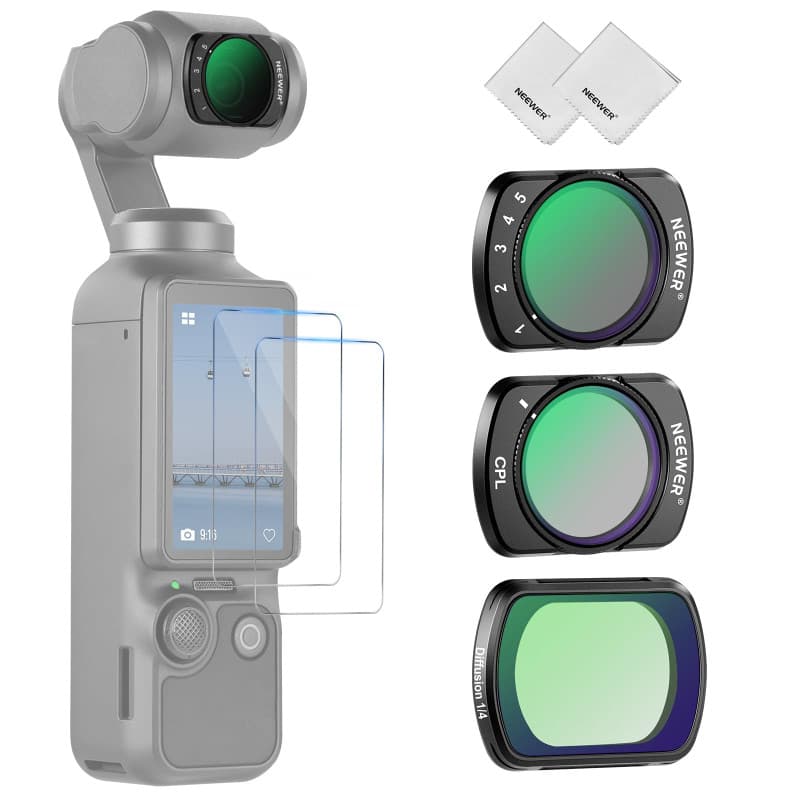 NEEWER Filtre ND Variable+CPL+Diffusion Noire 1/4, Compatible avec DJI Osmo Pocket 3 Creator Combo Accessoires, ND2-32, Filtre H