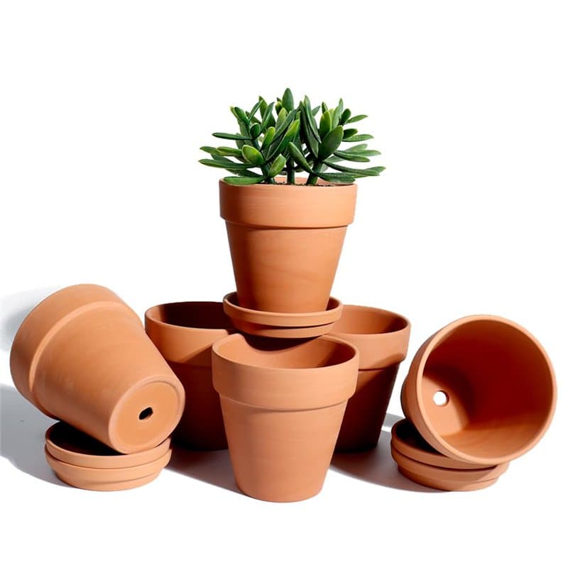 Pots en Terre Cuite avec Soucoupe – Pots de Fleurs en Argile Cactus Pot de Fleurs Succulents Pot de Drainage, idéal pour Les Pla