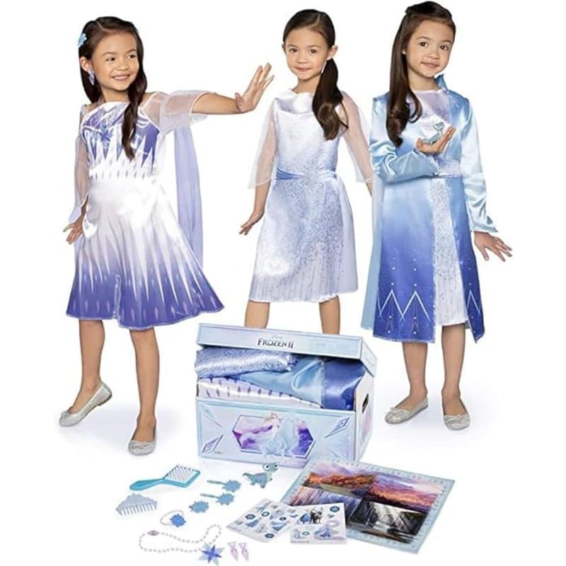 Disney La Reine des Neiges 2 – Coffret Déguisement Elsa Deluxe 17 Pièces Enfant 3 à 6 Ans Taille 4-6X – Robes, Manteau, Figurine