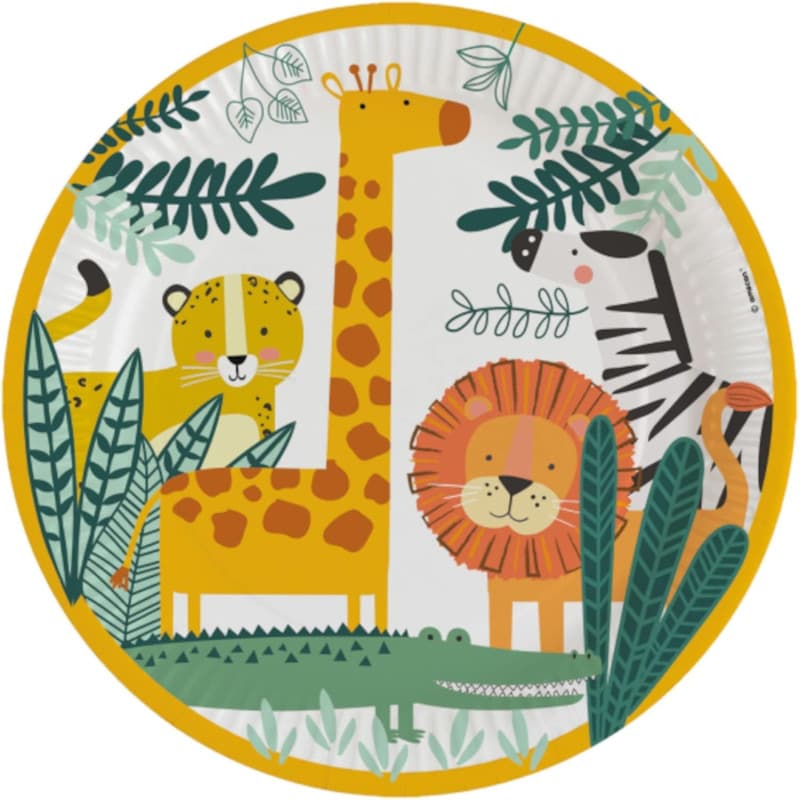 amscan 9909345-66 – Assiettes jetables Get Wild, diamètre 23 cm, papier, safari, assiettes en carton, assiettes jetables pour fê