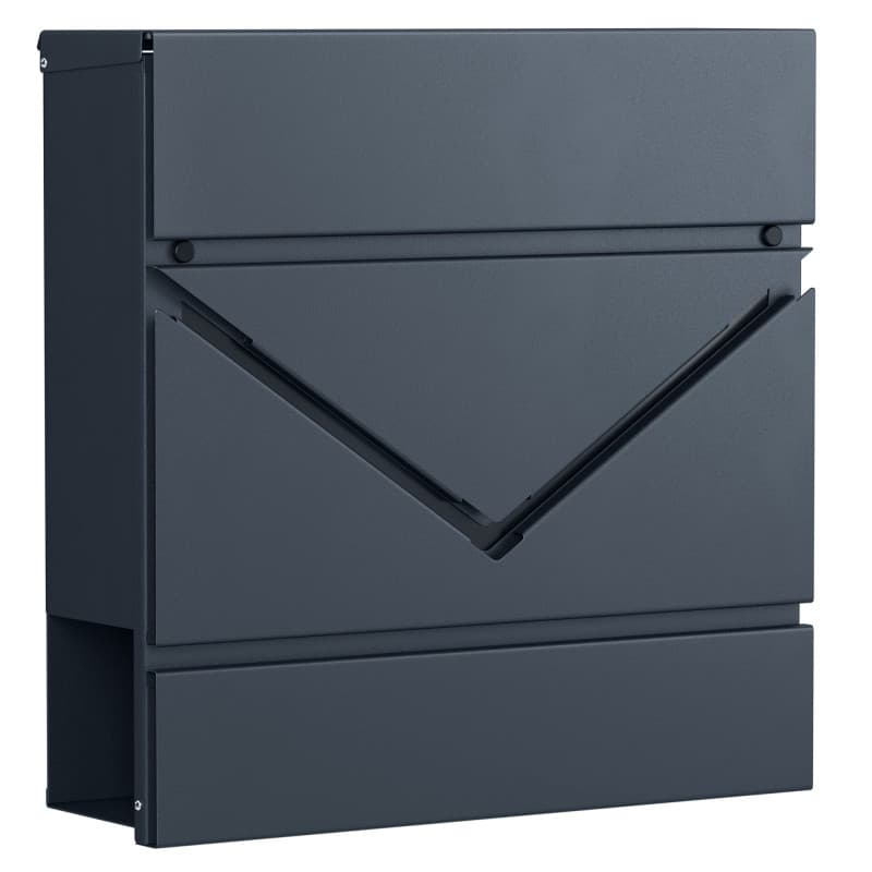 SONGMICS Boîte à Lettres, Fenêtre en V, Mural, avec Serrure et Couvercle, Porte-journaux, Facile à Installer, Gris Anthracite GM