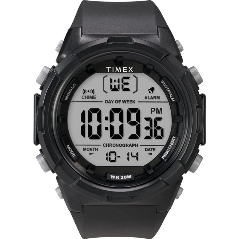 Timex Sport Montre pour hommes, 50 mm, bracelet en résine noir, cadran numérique, boîtier noir TW5M61900
