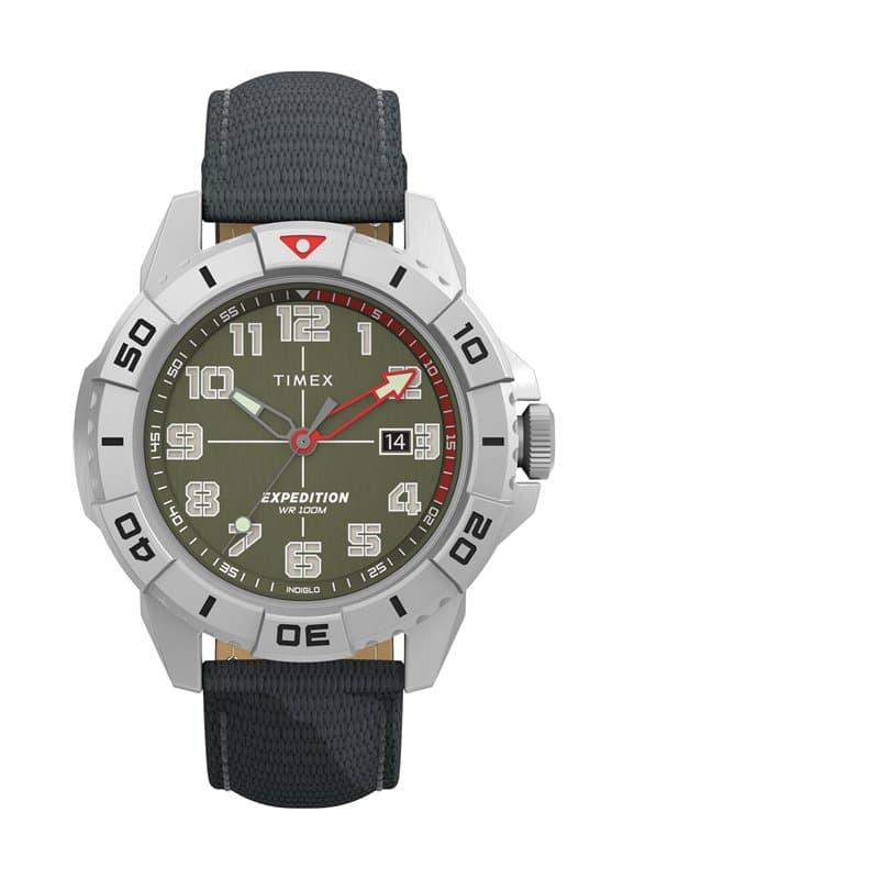 Timex Expedition North Montre pour hommes, 42 mm, bracelet noir écologique en deux parties, cadran vert, boîtier argenté TW2W842