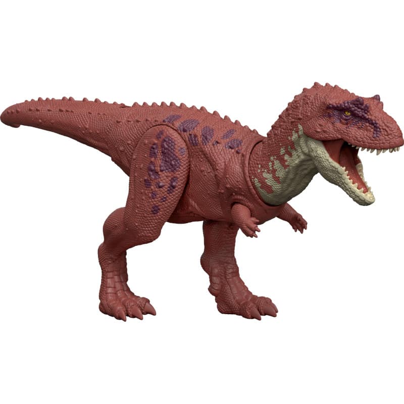 Mattel Jurassic World : Renaissance , Aucasaurus Rugissement féroce, dinosaure avec mouvement de mâchoire activé en bougeant la