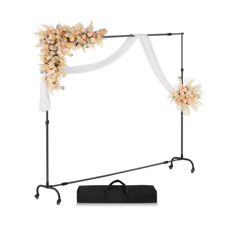 VEVOR Support Toile de Fond 213 x 300 cm, Kit Support Fond Photo Réglable, en Acier au Carbone, Portable, Mobile avec roulettes,