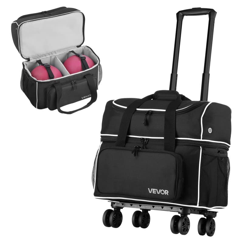 VEVOR Sac de Bowling à roulettes, Valise de Transport pour 2 Boules, avec Compartiment pour Chaussures, Poche pour Accessoires S