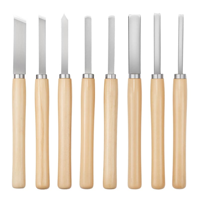 VEVOR Outils Tournage pour Tour à Bois, 8 PCS, Ciseaux à Bois Lame Acier Carbone, avec 2 Outils Obliques, 1 Pointe de Lance, 1 O