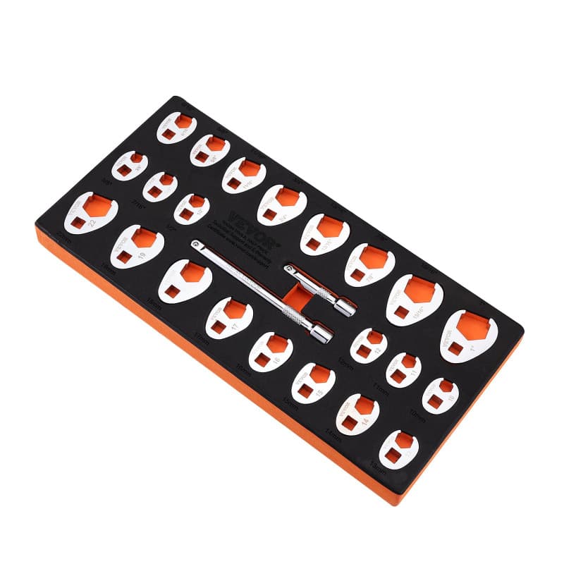 VEVOR Ensemble de Clés à Pattes d’Oie 24PCs Entraînement 3/8", Clé Pied de Biche SAE 3/8"-1" Métrique 10-22 mm, en Acier CR-MO a