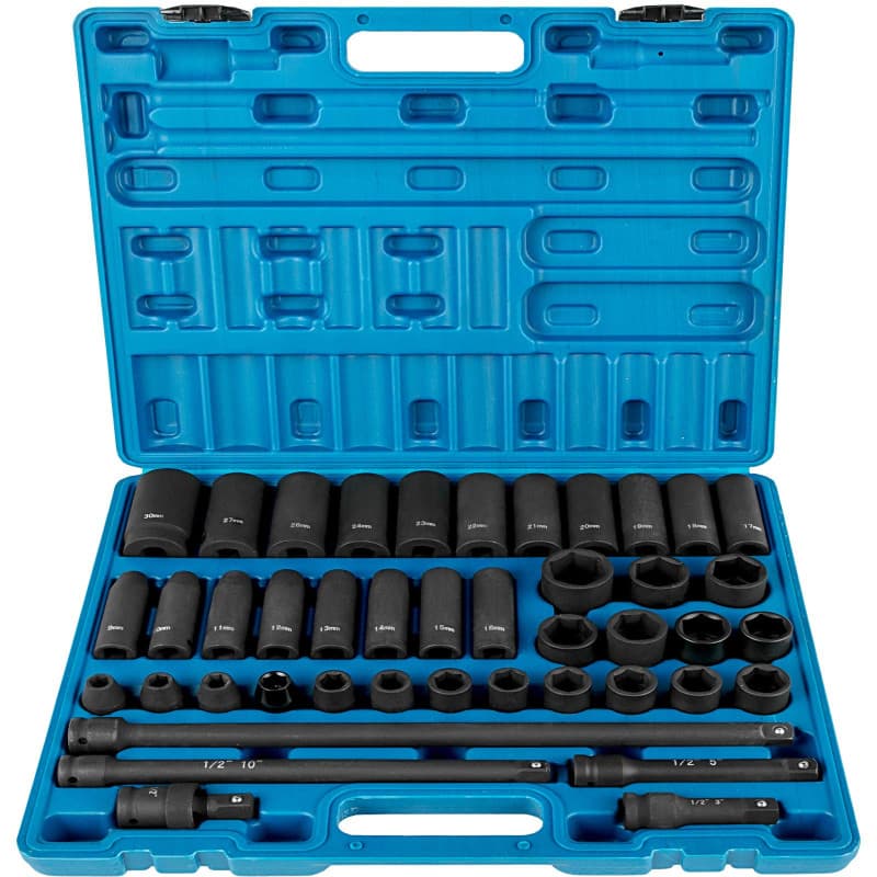 VEVOR Jeu de Douilles à Choc 1/2" 43PCs, 6 Pans en Acier Allié CR-V, Douilles à Impact Métriques Standard/Profonds 9-30 mm, avec
