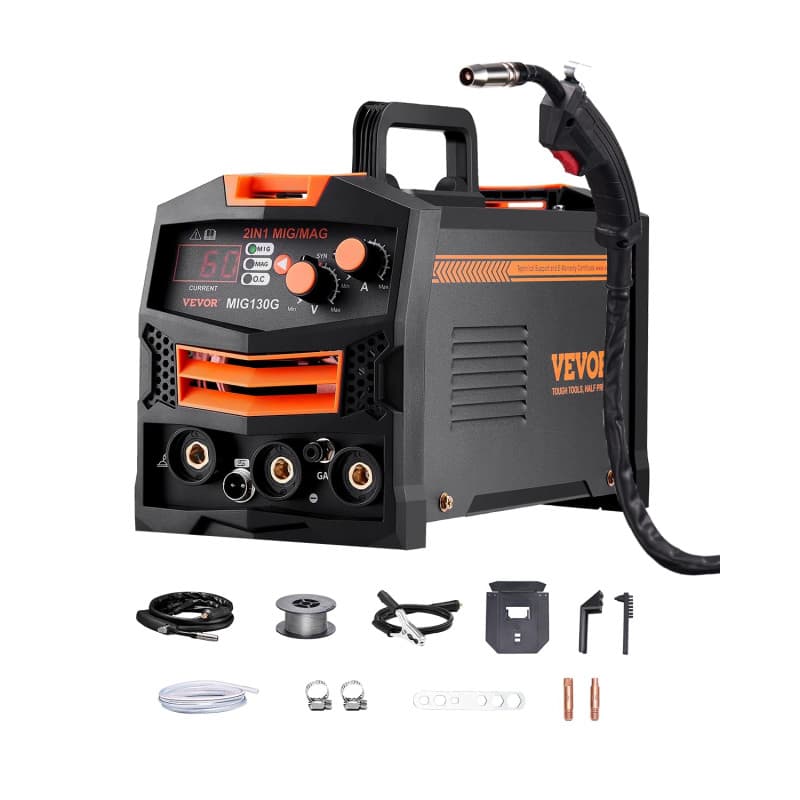 VEVOR Poste à Souder MIG, 130 A, Machine de Soudage Synergique Soudeuse Portable Multi-processus MIG au Gaz sans Gaz 2 en 1 Soud